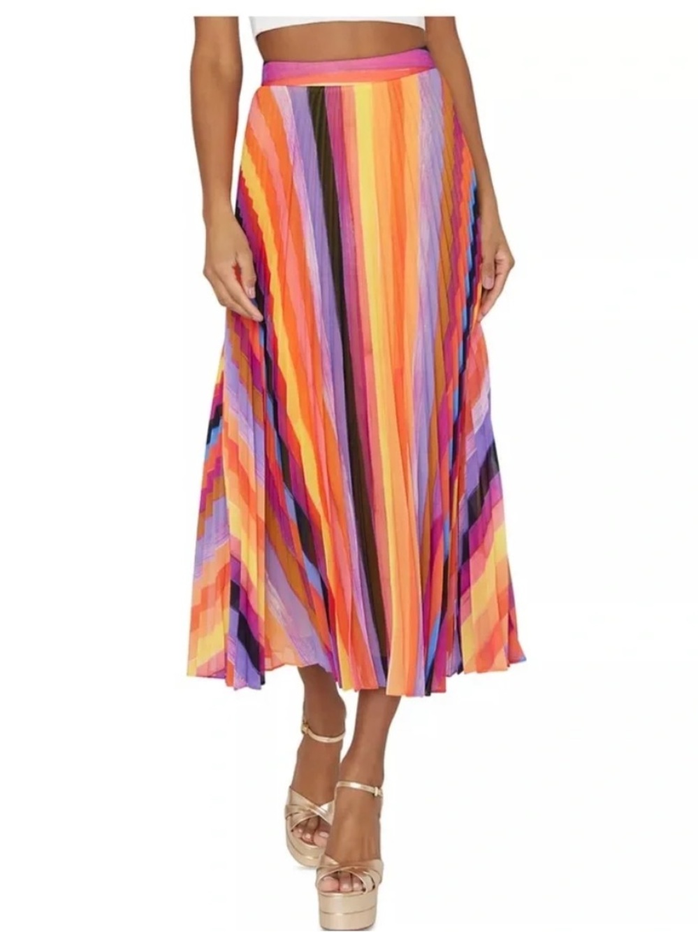 Milly OTHA Sunset Striped Pleated A- Line Skirt, Size 6